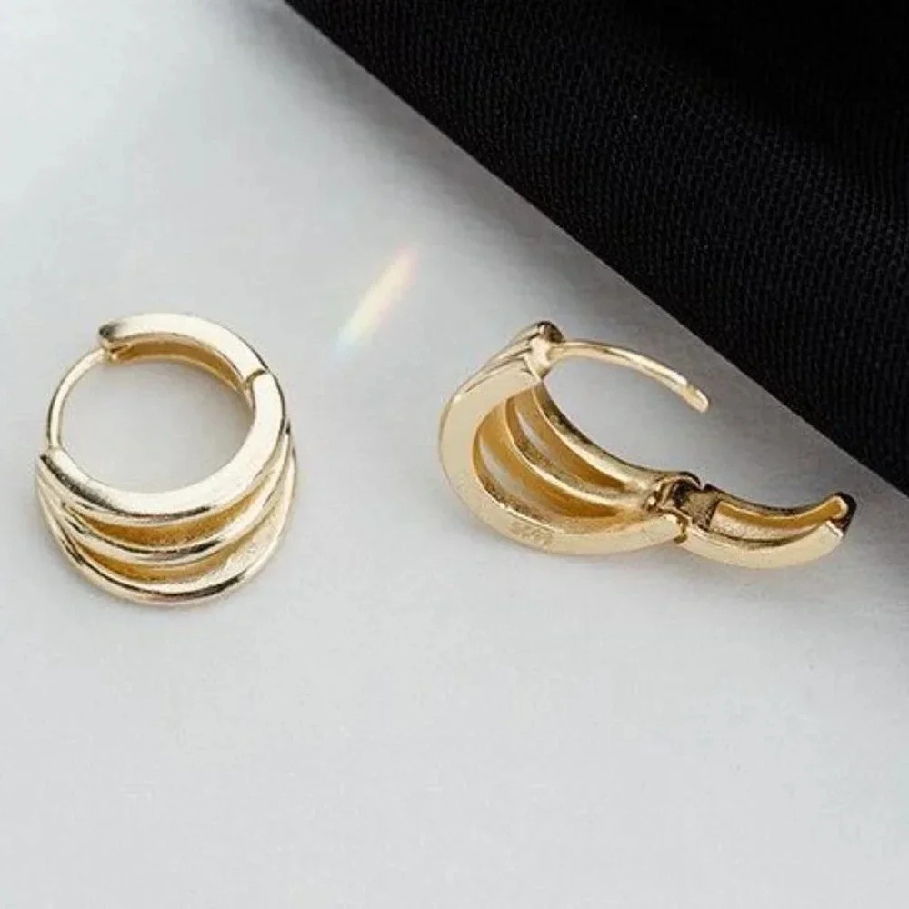 Minimalist Gold 3 Layered Huggie Hoop Earrings